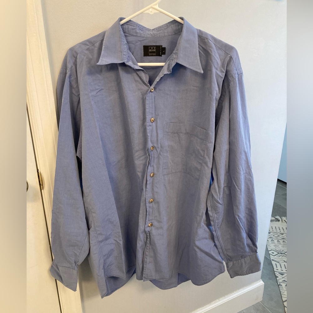 Ike Behar Luxury Blue Dress Shirt 100% Cotton size large